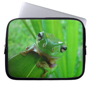Capa Para Notebook Sapo verde-esverdeado sobre folha em árvore