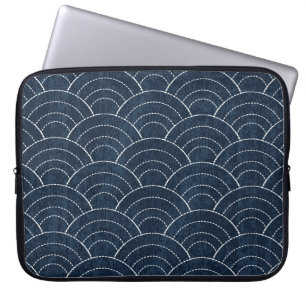 Capa Para Notebook Sashiko Embroidery: Padrão Indigo Japonês.