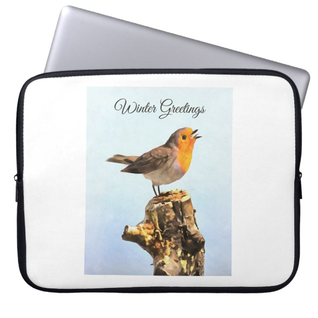 Capa Para Notebook Saudações de Inverno. Robin cantando  (Frente)