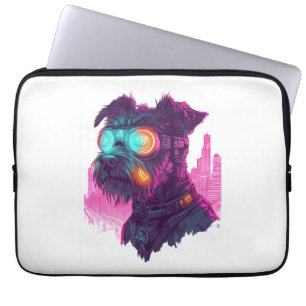 Capa Para Notebook Schnauzer Cyberpunk � Cão Neon Futurista