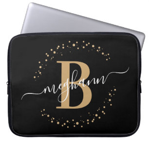 Capa Para Notebook Script de Monograma Dourado Negra Menino Simples M