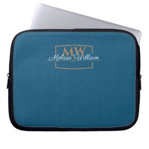 Capa Para Notebook Script de Nome do Monograma Dourado Branco Azul