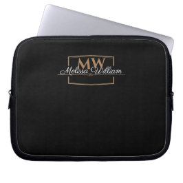 Capa Para Notebook Script de Nome do Monograma Dourado Branco Preto