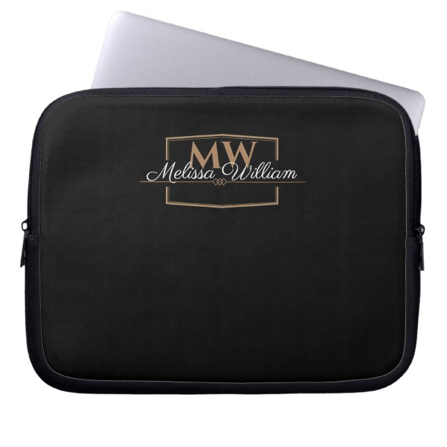 Capa Para Notebook Script de Nome do Monograma Dourado Branco Preto (Frente)