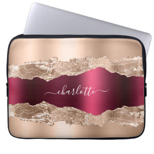 Capa Para Notebook script do nome do mármore agate brogundy rosa gold