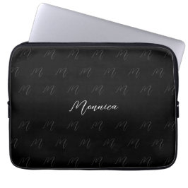 Capa Para Notebook Script Elegante Preto Monograma Urbano