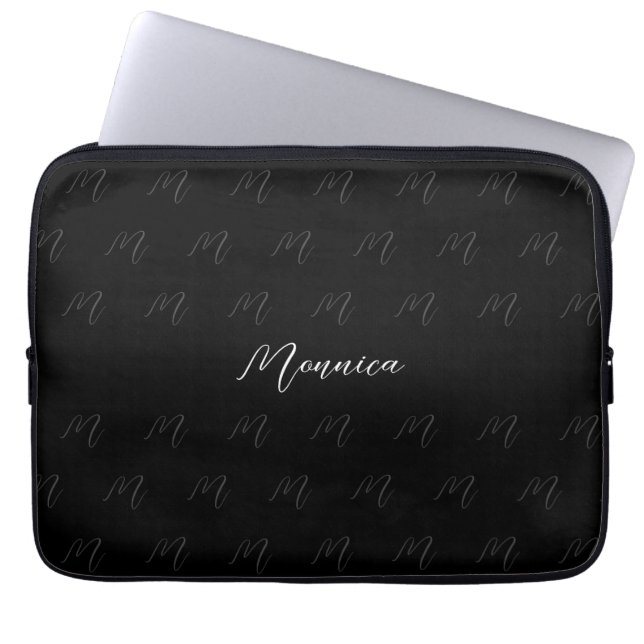 Capa Para Notebook Script Elegante Preto Monograma Urbano (Frente)