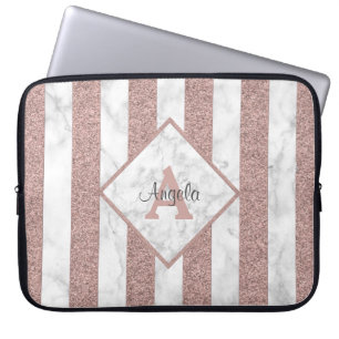 Capa Para Notebook Script Monograma de stripes de mármore com riscas 