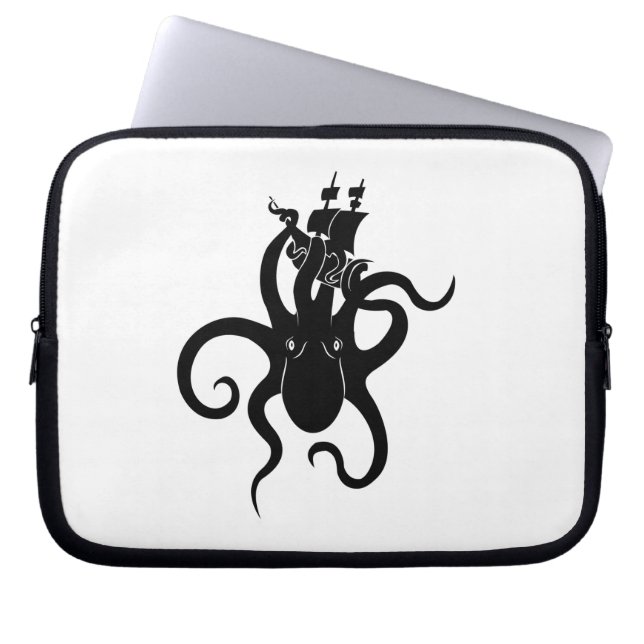 Capa Para Notebook Sea Monster Blue e Black Kraken com navio (Frente)