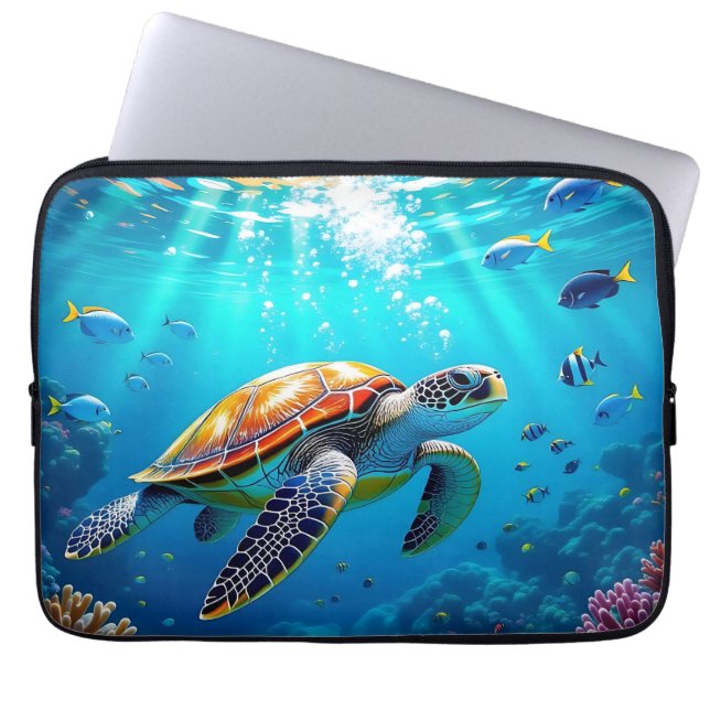 Capa Para Notebook Sea Turtle Colorful Underwater Scene   (Frente)