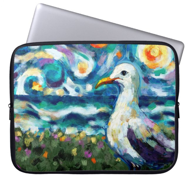 Capa Para Notebook Seagull Van Gogh Style Beach Sky Blue Teal (Frente)
