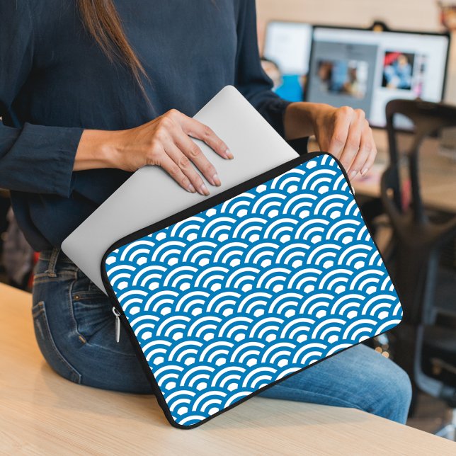 Capa Para Notebook Seigaiha, Ondas, Japonês, Azul e Branco (Criador carregado)