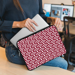 Capa Para Notebook Seigaiha, Ondas, Japonês, Borgonha e Branco