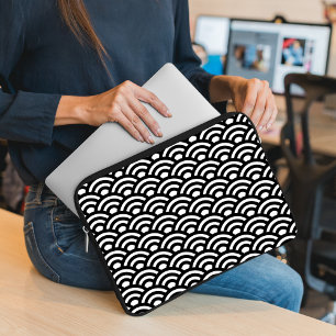 Capa Para Notebook Seigaiha, Ondas, Japonês, Preto e Branco