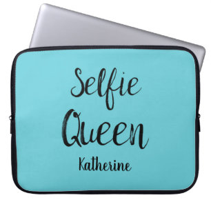 Capa Para Notebook Selfie Queen Name Personalised Turquoise Blue