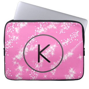 Capa Para Notebook selo de água com brilho rosa monograma branco mini