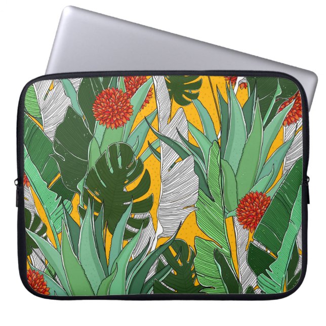 Capa Para Notebook Selva de Verão: Padrão de Palma Brilhante. (Frente)