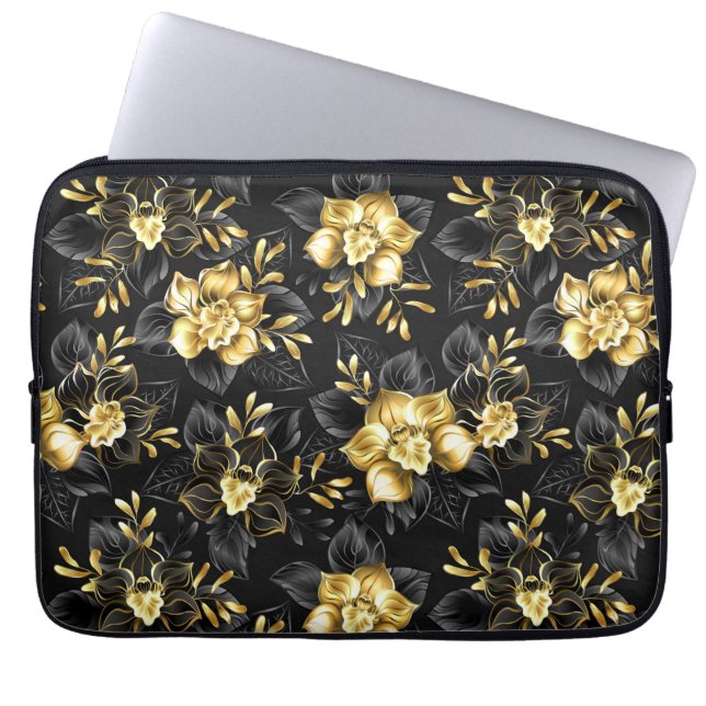 Capa Para Notebook Sem costura com orquídeas de joalharia (Frente)