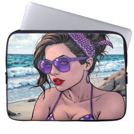 Capa Para Notebook Senhora da praia em Shades, Bikini e Bandana