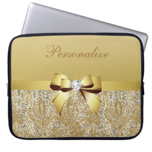 Capa Para Notebook Sequins Dourados, arco & diamante personalizados