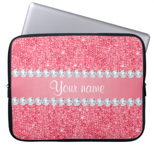 Capa Para Notebook Sequins e diamantes cor-de-rosa do falso