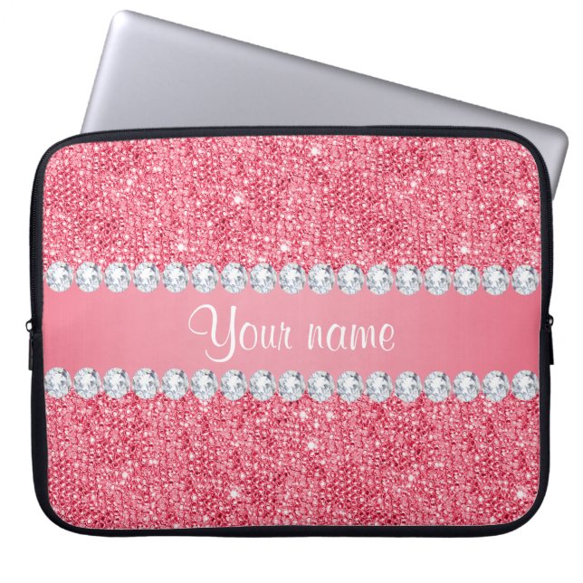 Capa Para Notebook Sequins e diamantes cor-de-rosa do falso (Frente)