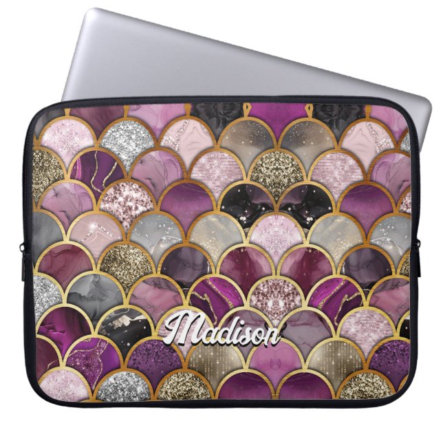 Capa Para Notebook Sereia de ouro roxo, cor-de-rosa, branca (Frente)