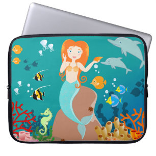 Capa Para Notebook Sereia e golfinhos sob a festa de aniversário marí