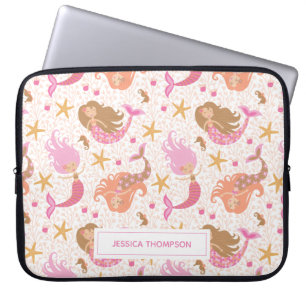 Capa Para Notebook Sereia rosa-branca personalizada