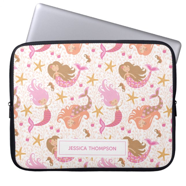 Capa Para Notebook Sereia rosa-branca personalizada (Frente)