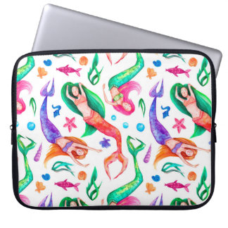 Capa Para Notebook Sereias Aquarela: Padrão Oceânico sem costura