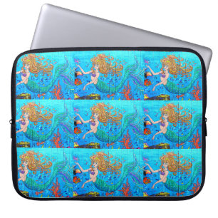 Capa Para Notebook sereias vermelhas na manga azul