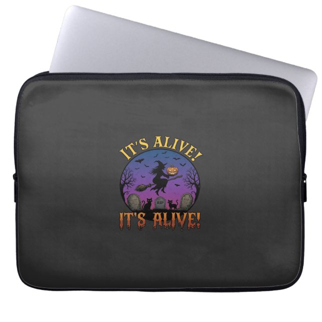Capa Para Notebook Seu Alive Halloween Bruxa Abóbora Gato Preto Lápid (Frente)
