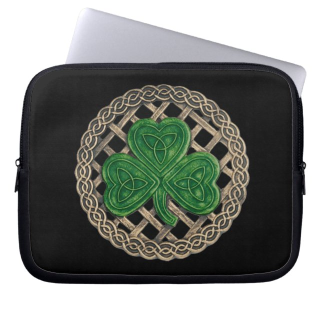 Capa Para Notebook Shamrock Preto na Bolsa de laptop Celtic Knos (Frente)