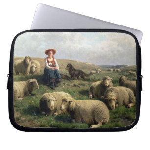 Capa Para Notebook Shepherdess com carneiros em uma paisagem