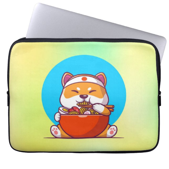 Capa Para Notebook Shiba Cinto Comendo Ramen Noodle Cartoon-23054 (Frente)