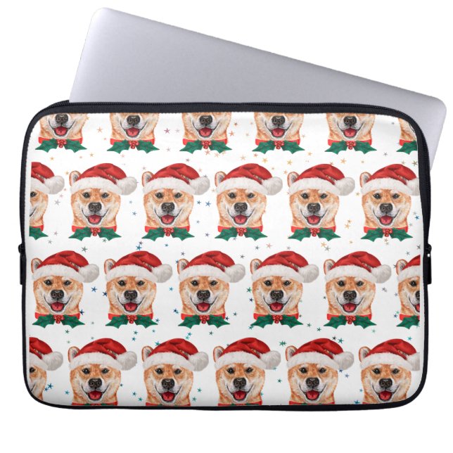Capa Para Notebook Shiba Inu Cachorros Criam Estrelas de Natal (Frente)