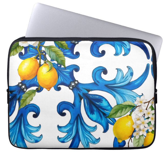 Capa Para Notebook Siciliano,verão,limão,mosaico,azul (Frente)