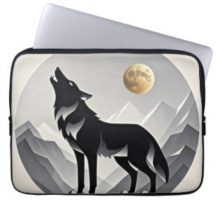 Capa Para Notebook Silhualista de lobo-fedorento cinza-preto
