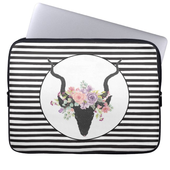 Capa Para Notebook Silhueta de cabeça de veado decorada com rosas (Frente)