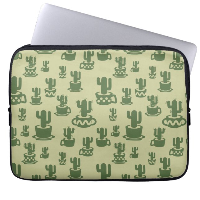 Capa Para Notebook Silhueta de cacto sucessivo em copos e potes (Frente)