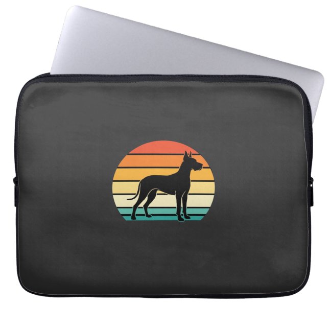 Capa Para Notebook Silhueta de cão Great Dane pôr do sol retrô (Frente)