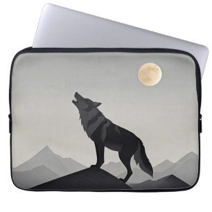 Capa Para Notebook Silhueta de lobo-espada minimalista uivando