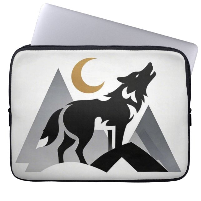 Capa Para Notebook Silhueta de lobo-guincho lua crescente (Frente)