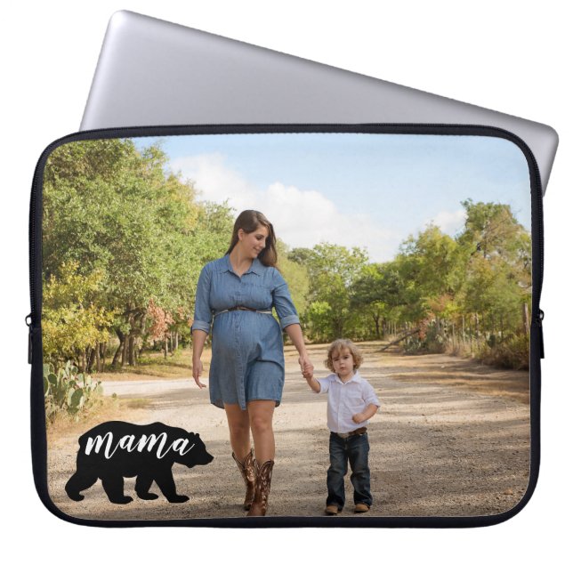 Capa Para Notebook Silhueta de Urso Bonito com Foto Personalizada (Frente)