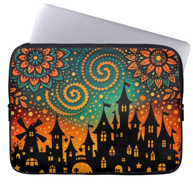 Capa Para Notebook Silhueta do Castelo na Noite Mística (Frente)