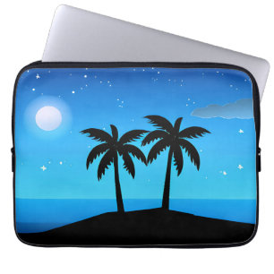 Capa Para Notebook Silhueta tropical com lua e estrelas