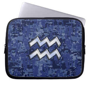 Capa Para Notebook Silver Aquarius Sinal Zodiodato Marinho Camo Digit