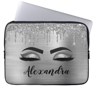 Capa Para Notebook Silver Glitter Sparkle Eyelashes Monograma
