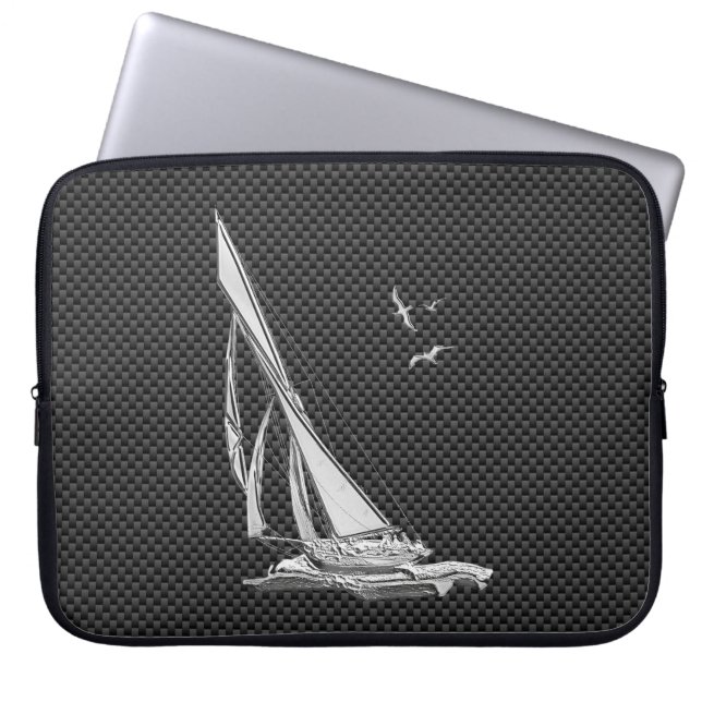 Capa Para Notebook Silver Sailboat Regatta em Fibra de Carbono (Frente)